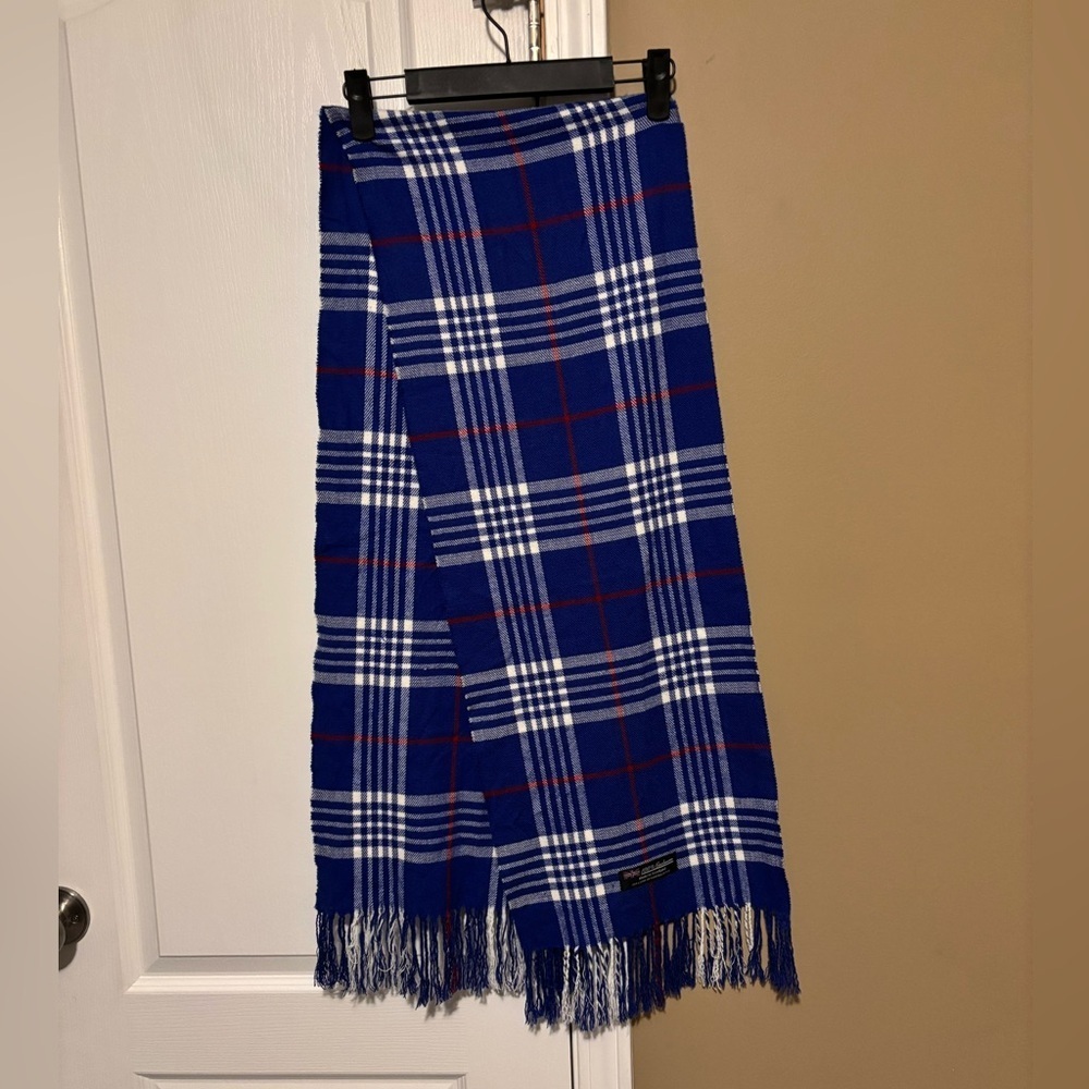 Men’s 100% CASHMERE  Blue and White Tartan Plaid Scarf Stripe Soft Design unisex
